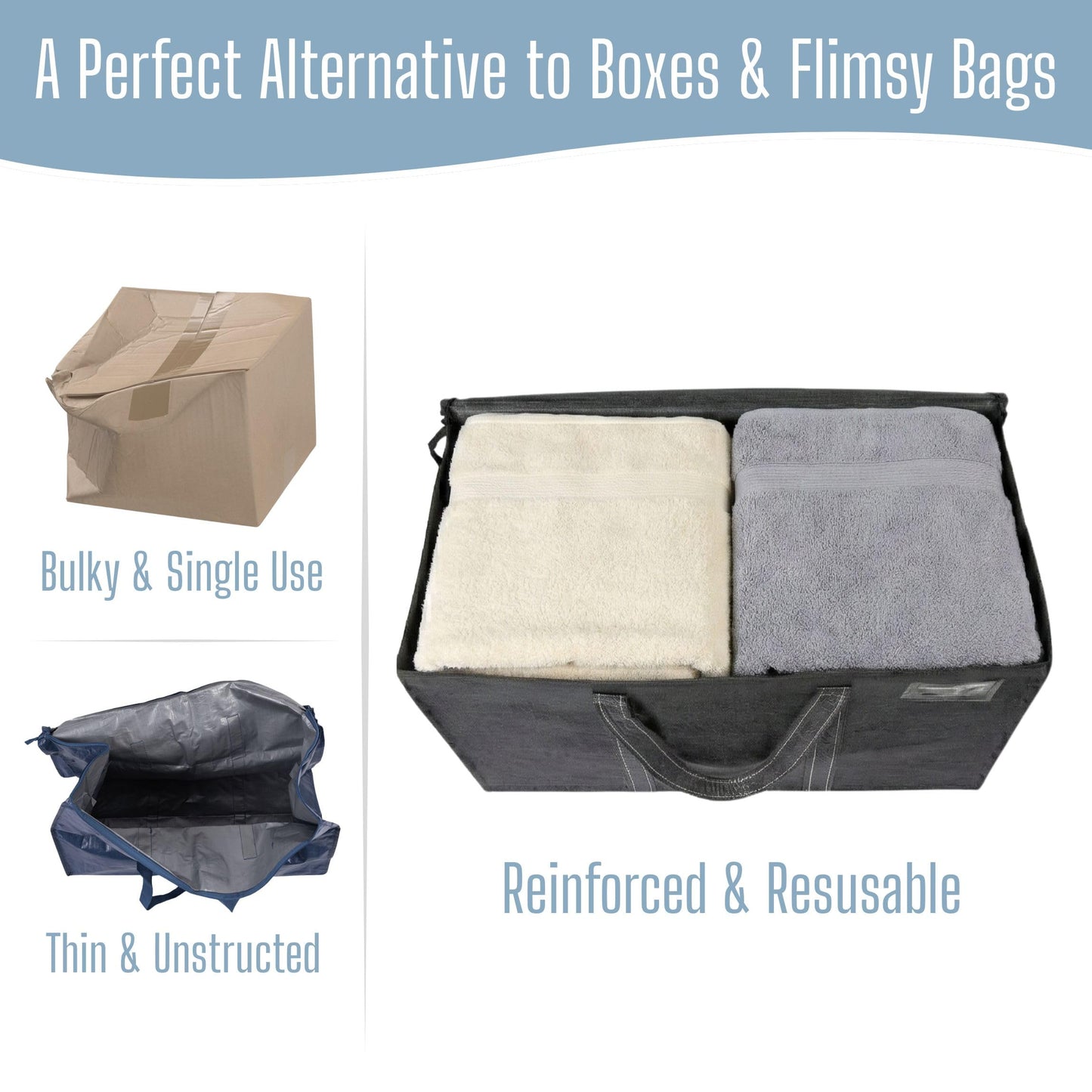 VENO 6 Pack Extra Large Moving Storage Bags with Zips, Heavy-Duty Organizer Tote, Moving Box Alternative, Packing Supplies, Clothes Storage Bin
