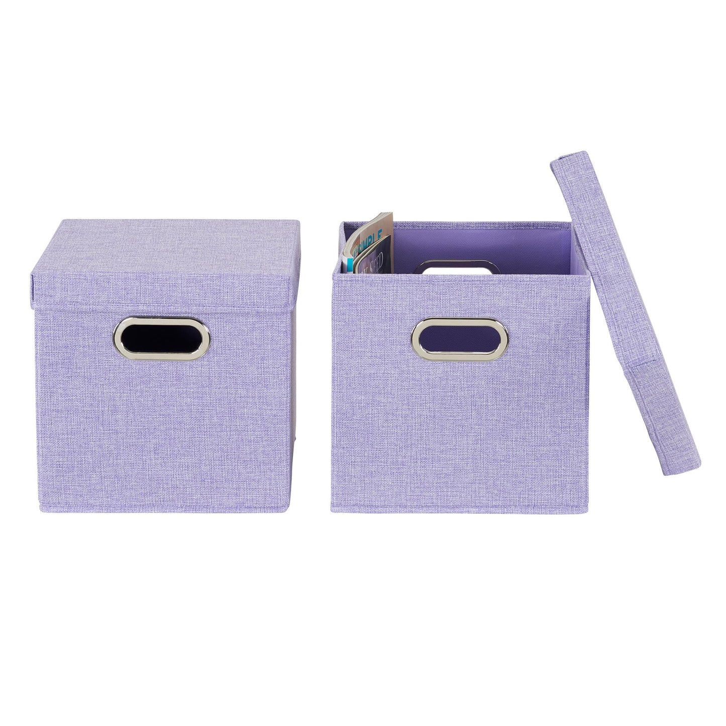 Household Essentials 814-1 Café Cube Bin Storage Set with Lids and Handles | 2 Pack, Purple Linen
