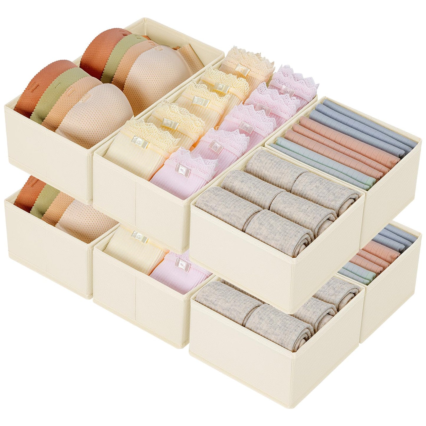 DIMJ 8 Pack Drawer Organisers Underwear Drawer Dividers - Fabric Storage Box Wardrobe Organiser Dresser Drawer Dividers Clothes Organiser Sock