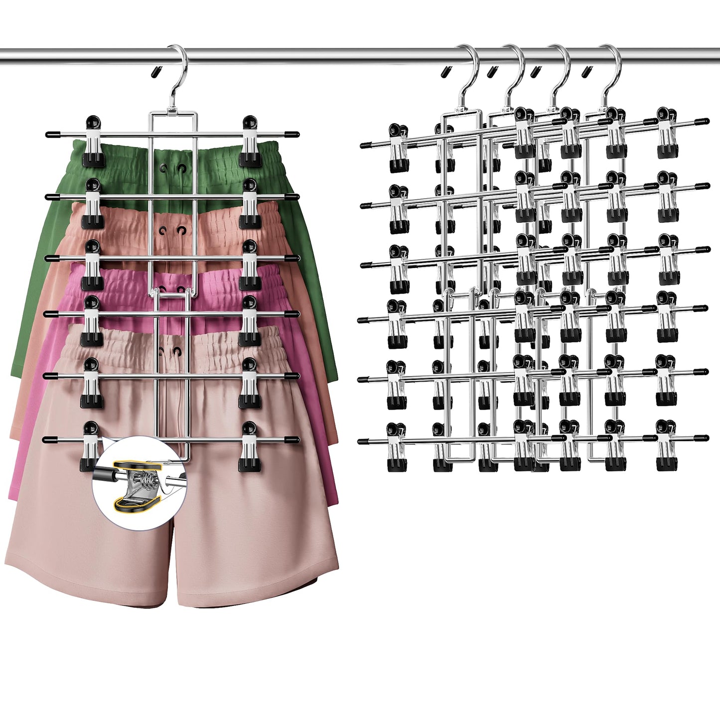 DAMITA Skirt Trouser Hangers with Clips Space Saving Hanging Closet Organizer 6 Tiers Multi Hanger with 360° Swivel Hook