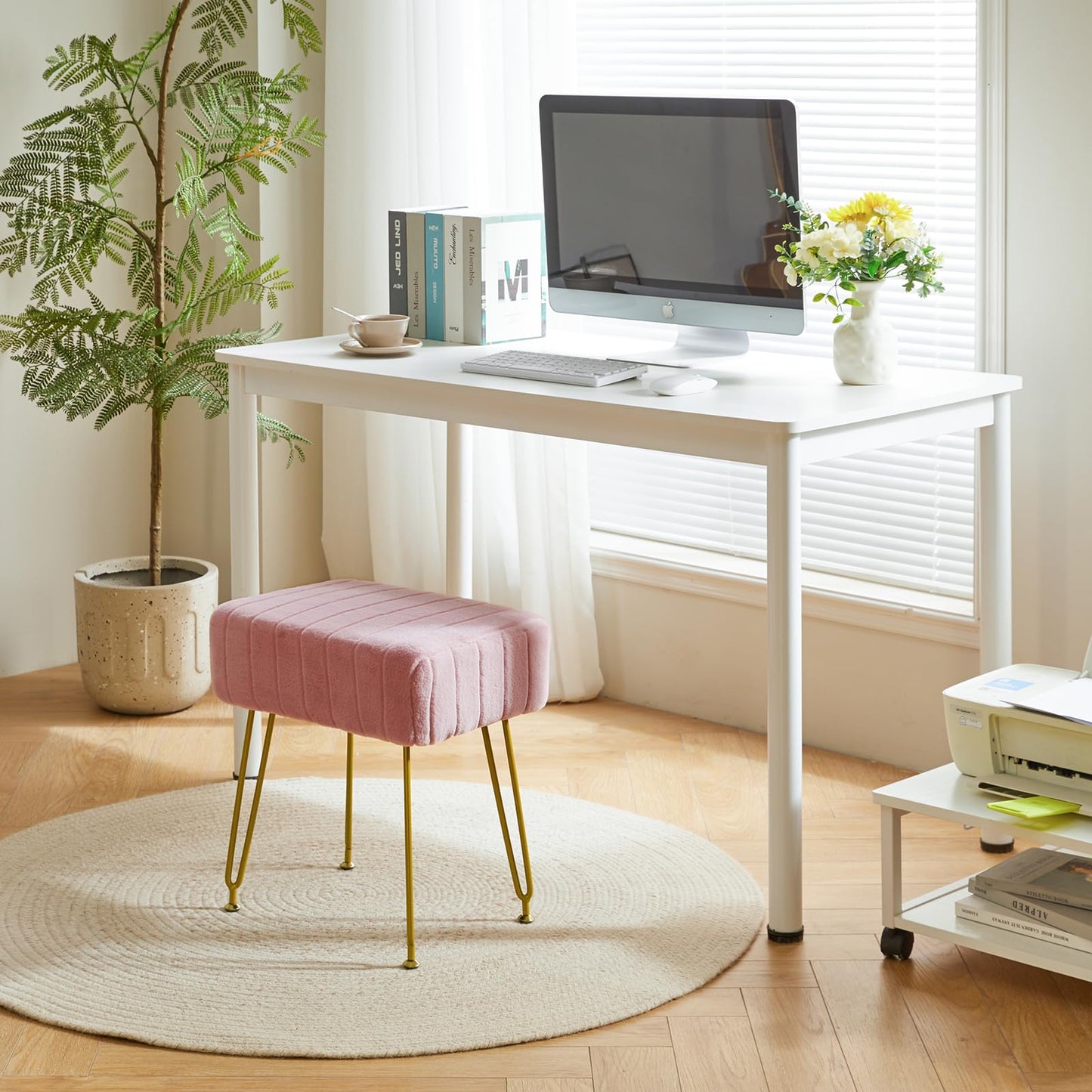 IBUYKE Makeup Vanity Stool, Velvet Rectangular Footrest, Pink L/G-51P