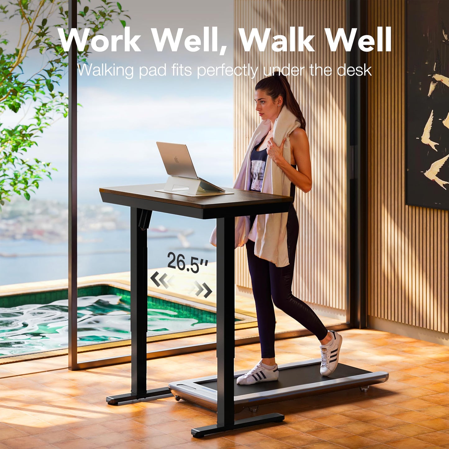 HUANUO ONE PIECE Standing Desk with Drawer, 88x50cm, Black Walnut