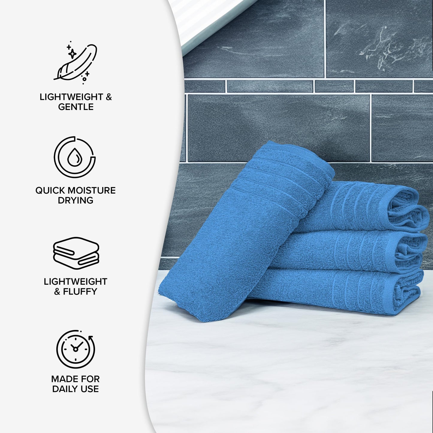 100% Cotton Extra Large Bath Towels Set of 4 (76x152cm) - Medium Blue