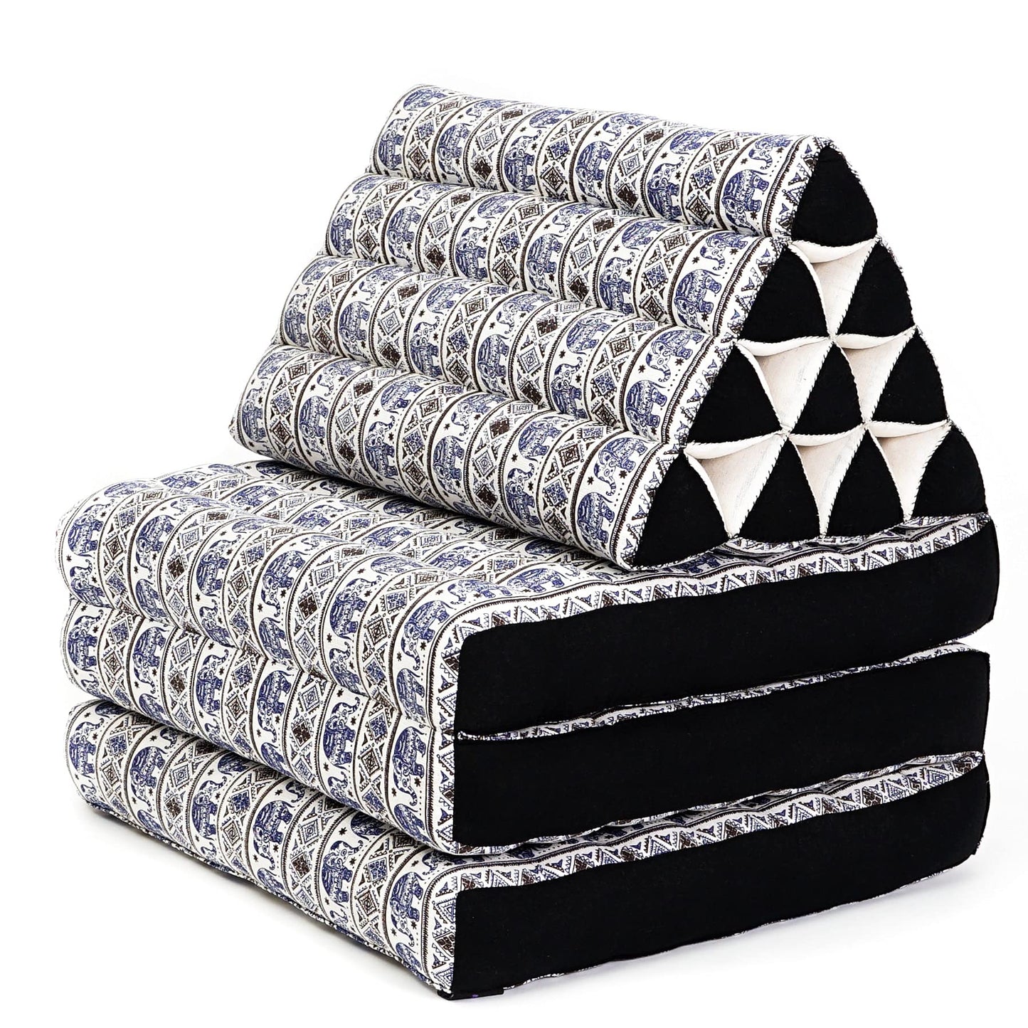 Leewadee 3-Fold Mat with Triangle Cushion – Comfortable TV Pillow, Foldable Mattress with Cushion Made of Eco-Friendly Kapok, 170 x 53 cm, blue white