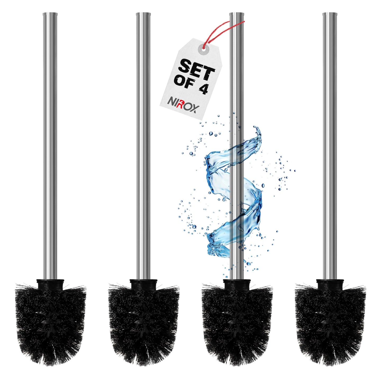 Nirox Set of 4 Toilet Bowl Brushes Black 8 cm, Steel Handle