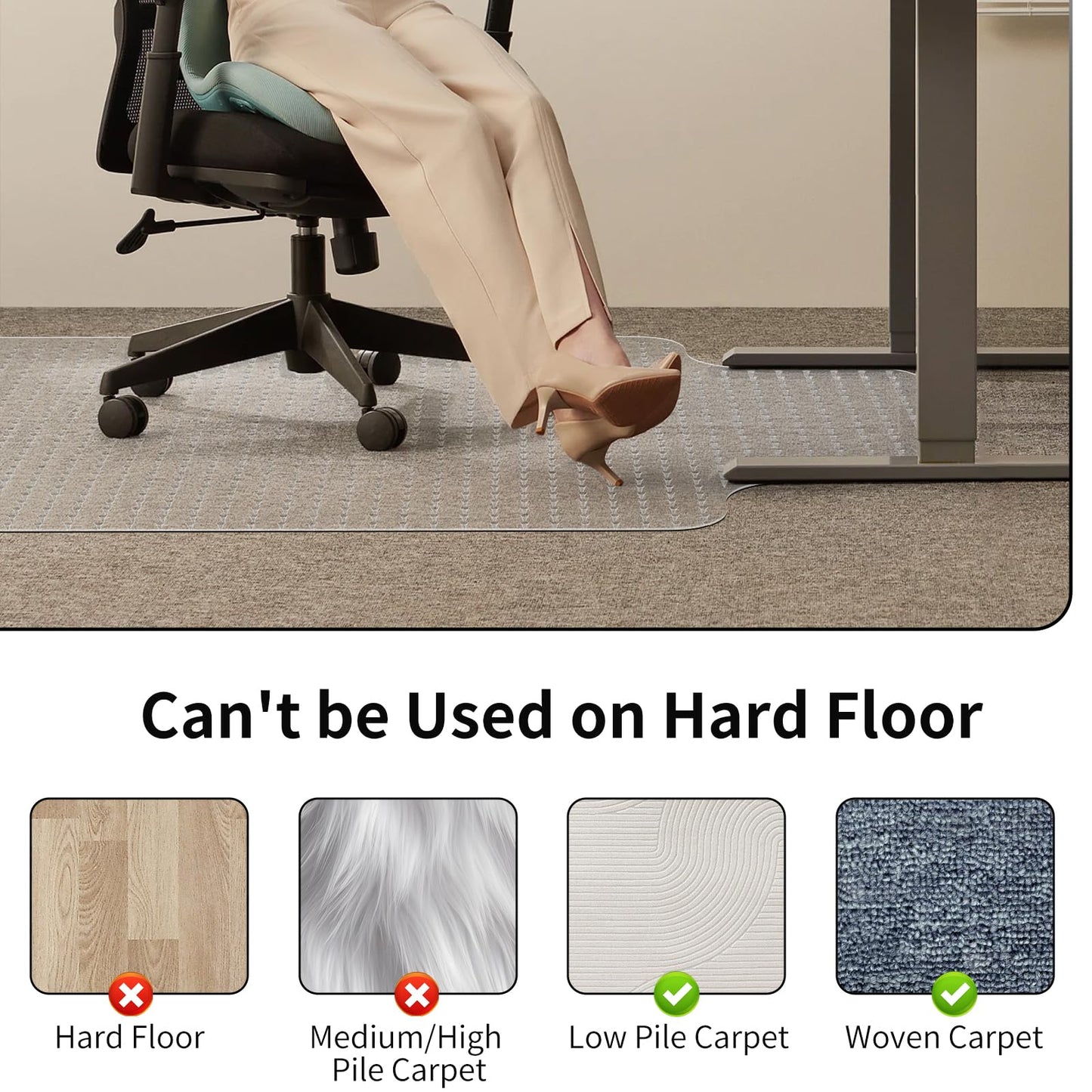 WASJOYE Office Chair Mat for Carpet, 90x120 cm Clear Carpet Floor Protector Cover PVC Mat with Non-Slip Studded