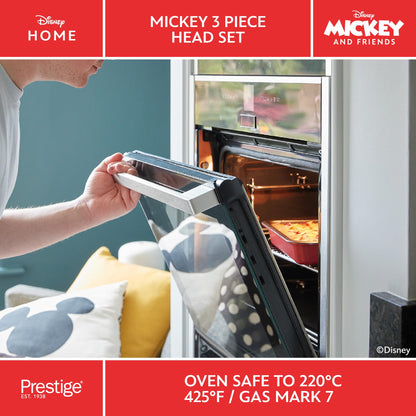 Prestige New Disney Bake with Mickey Mouse Bakeware Set with 3 Piece Mickey Head Cake Tin and Silicone Spatula Set of 2