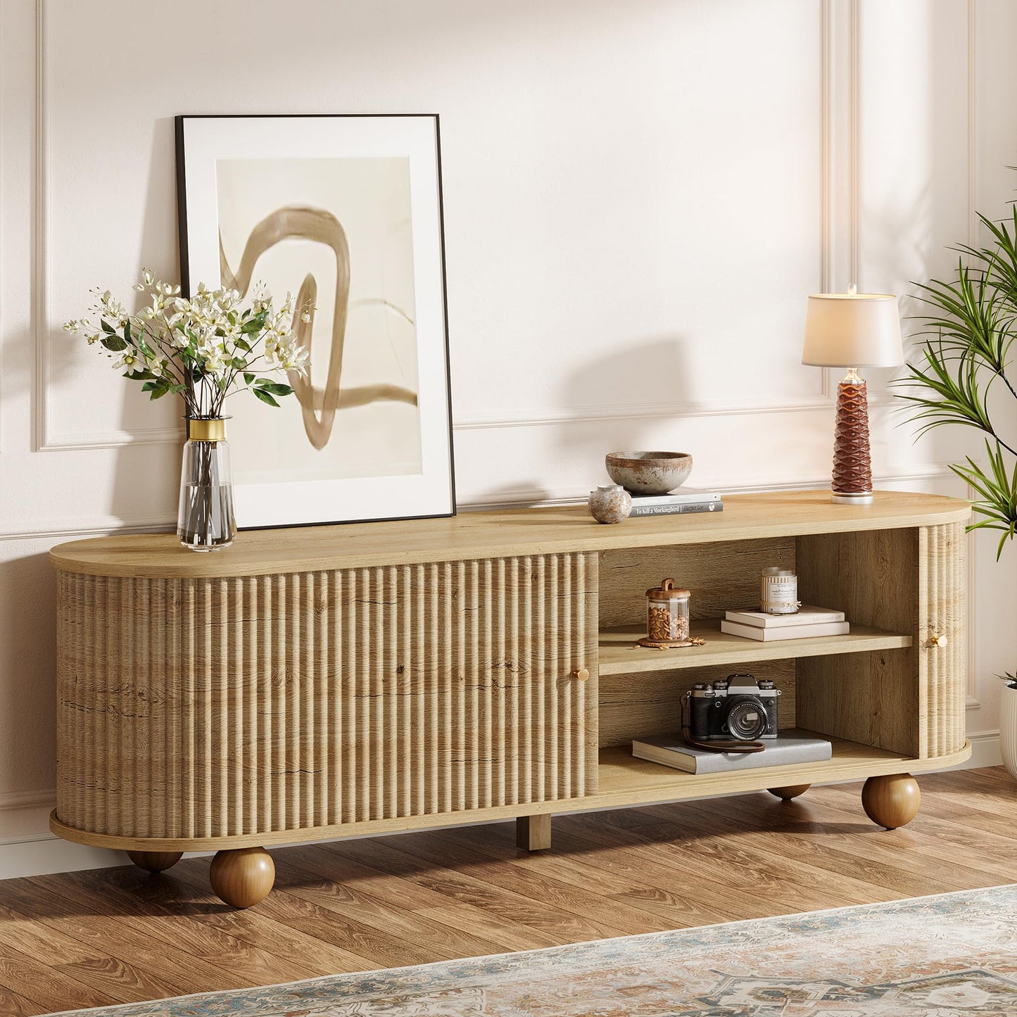 Tribesigns Farmhouse Fluted TV Stand, 70" Extra Long Media Console for 65/70/75 Inch TVs