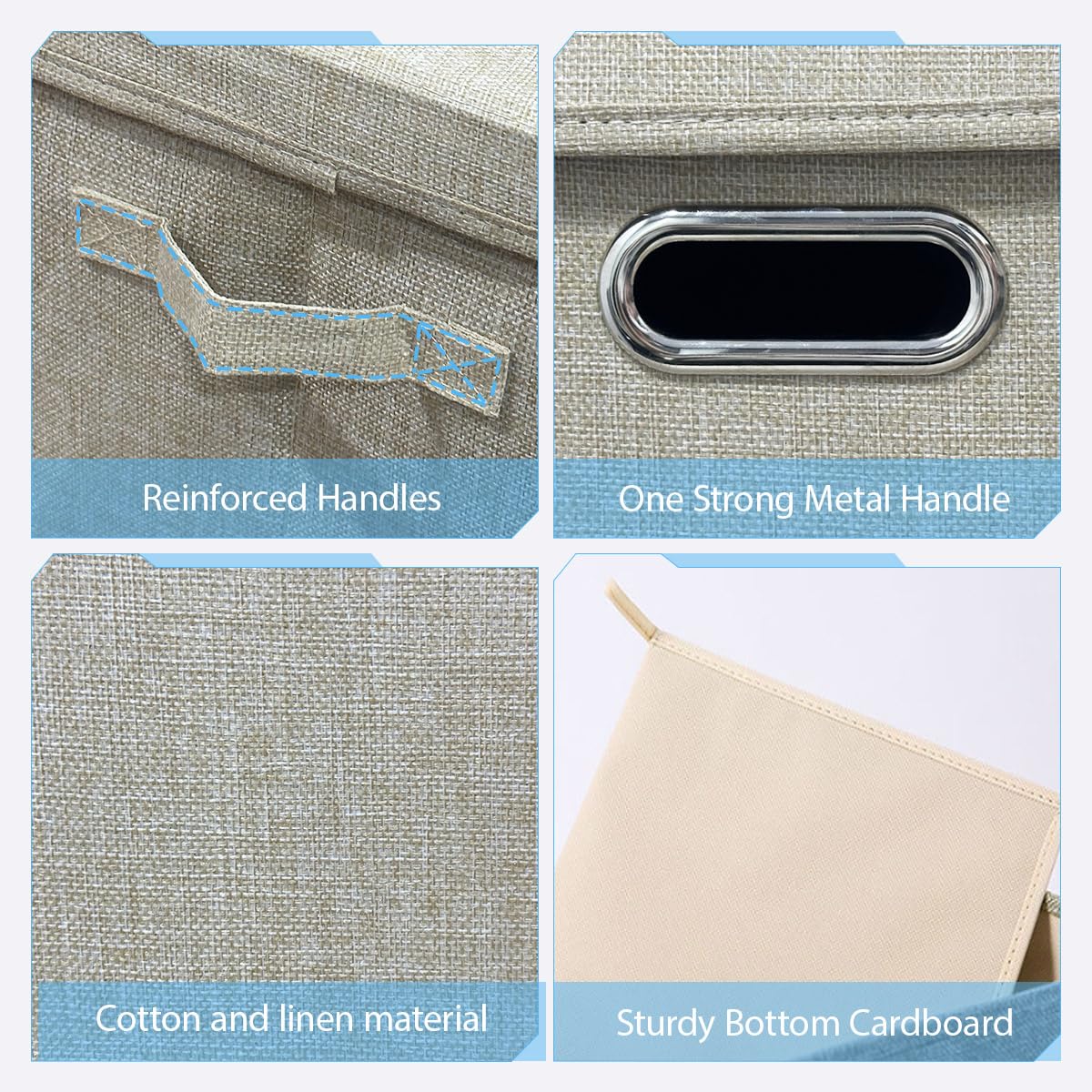 Storage Boxes with Lids Fabric, 2pc 13.8L Collapsible Beige Small Stackable Cube Storage Box