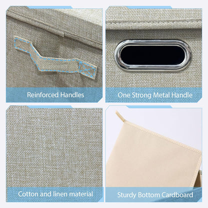 Storage Boxes with Lids Fabric, 2pc 13.8L Collapsible Beige Small Stackable Cube Storage Box