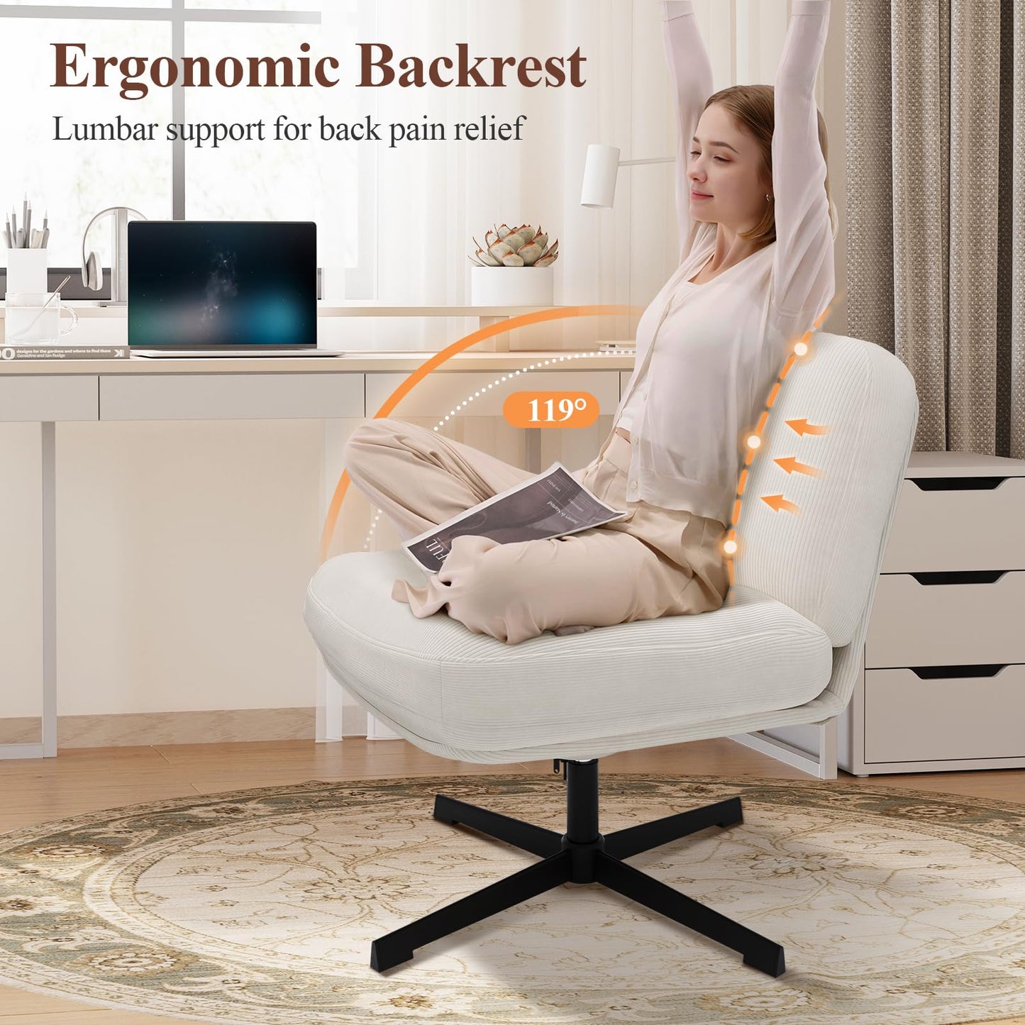 COLAMY 360° Swivel Home Office Chair – Thick Padded Corduroy Desk Chair with Metal Base, Modern Comfortable Computer Chair for Study or Living Room