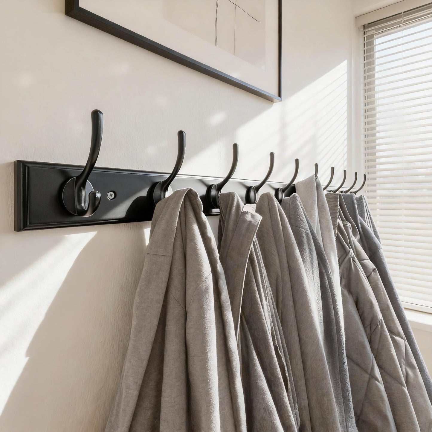 WEBI Coat Rack Wall Mounted,10 Hooks,97cm Long Wall Coat Hanger,Coat Hooks Wall Mounted for Hanging Coats,Clothes,Jacket,Black,2 Packs