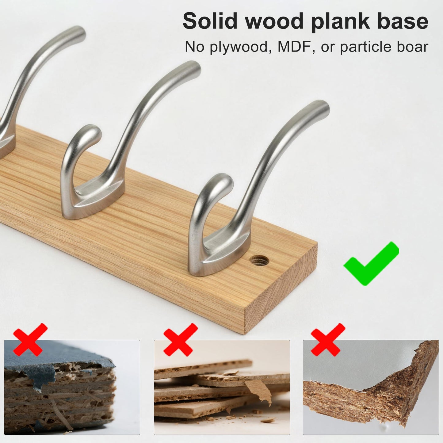 HONSKY Wall Coat Rack - 8 Double Hooks (56cm) | Wooden & Metal Towel/Coat Hanger for Entryway, Bathroom, Bedroom, Garage | Easy Install