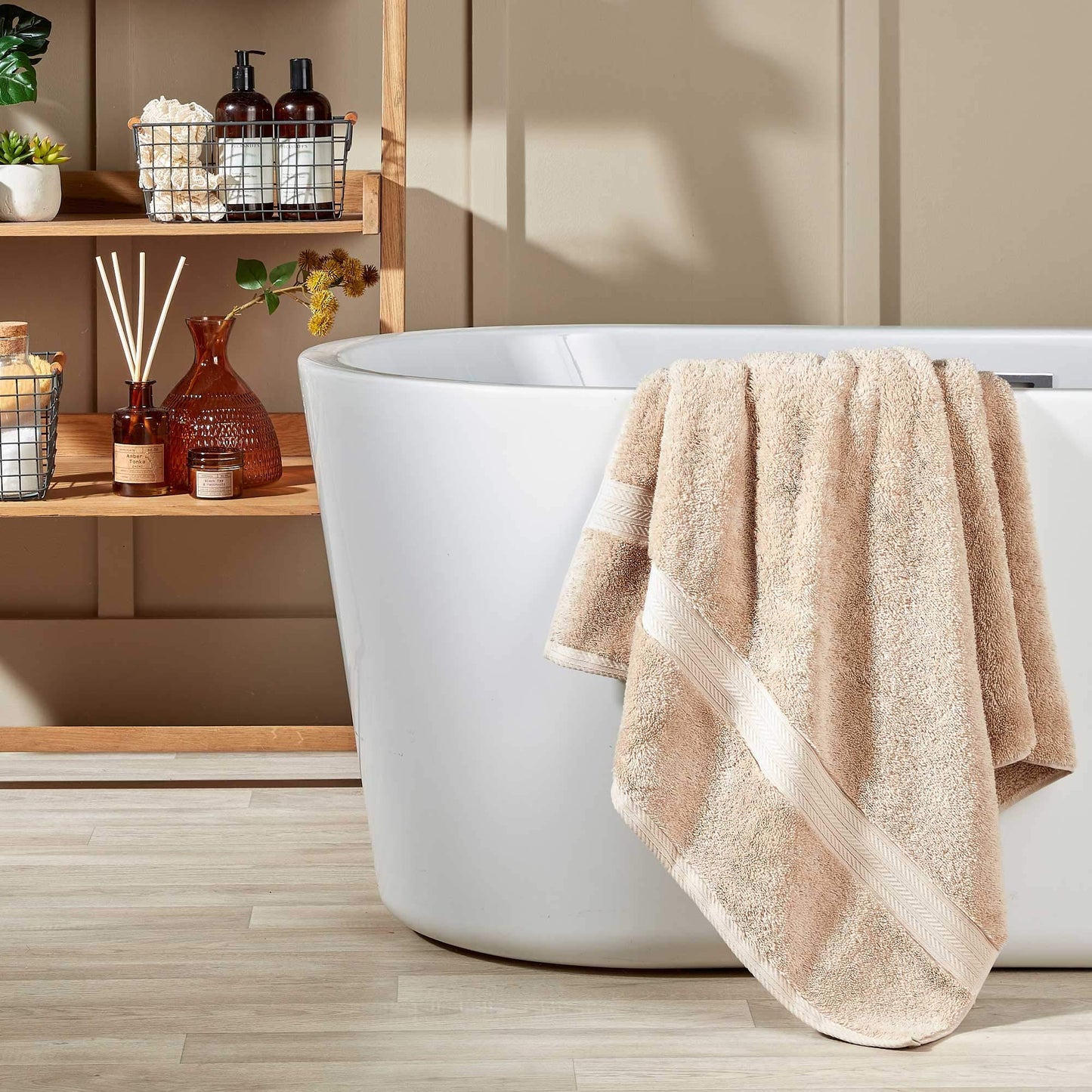 Christy Renaissance 2 Bath Sheets Set | Driftwood Beige | 100% Egyptian Cotton Pile | Luxuriously Soft and Super Absorbent | 675 GSM