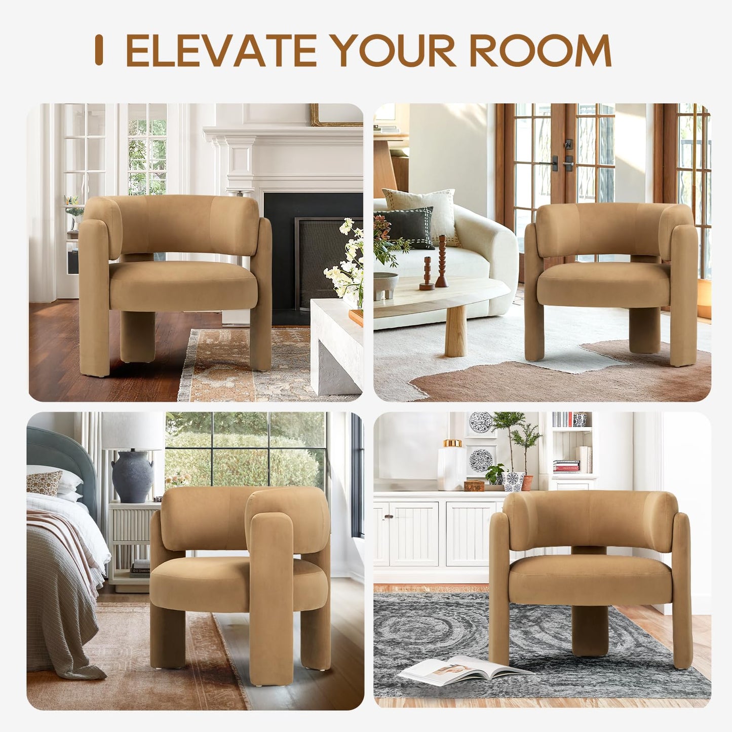 COLAMY Living Room Armchairs, Modern Velvet Accent Chair, Comfy Round Upholstered Arm Chair with 3 Legs