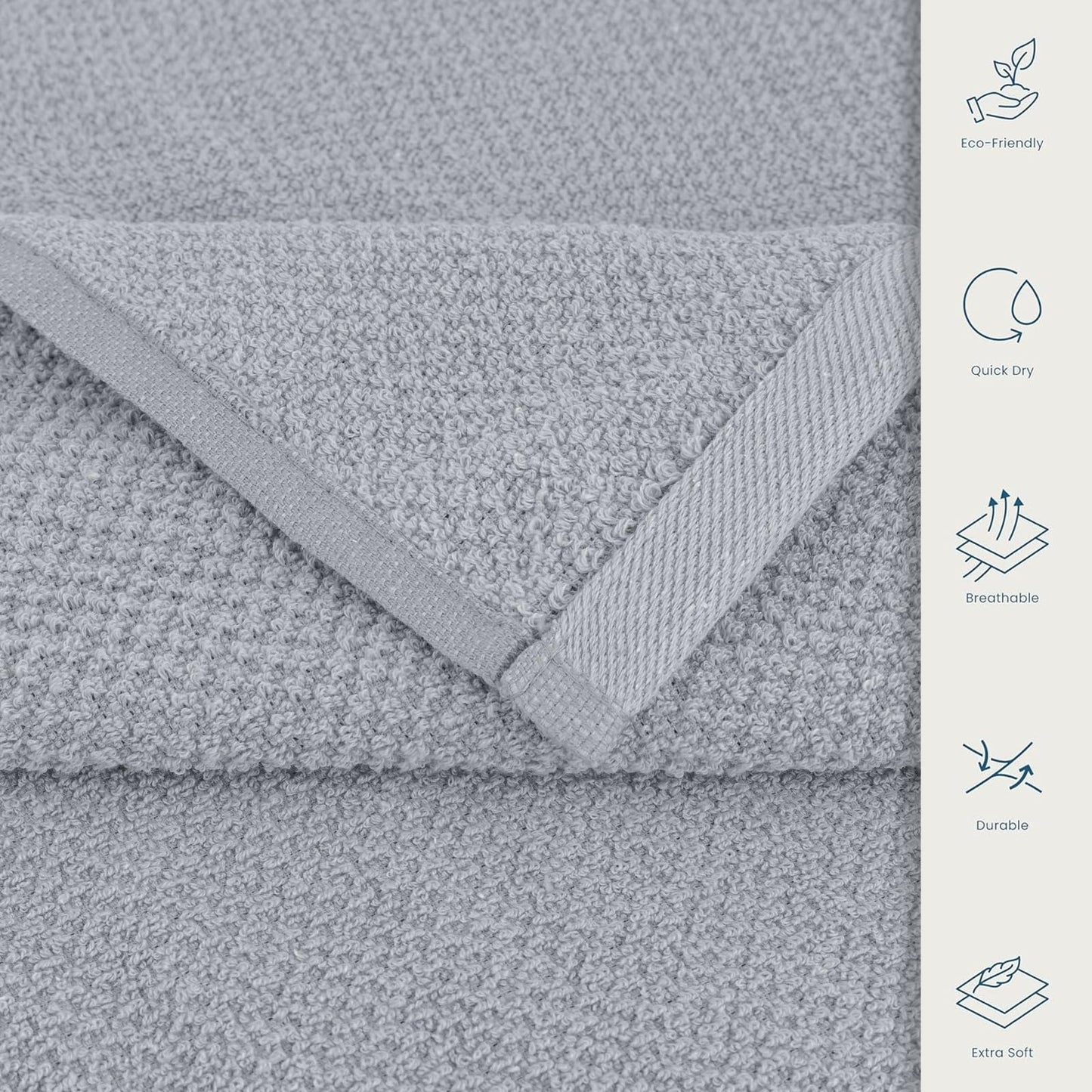 CASA COPENHAGEN Popcorn Textured 4-Piece Bath Towel Set - Grey Violet, 550 g/m², 4-piece bath towels, cotton towels for rough and tough use