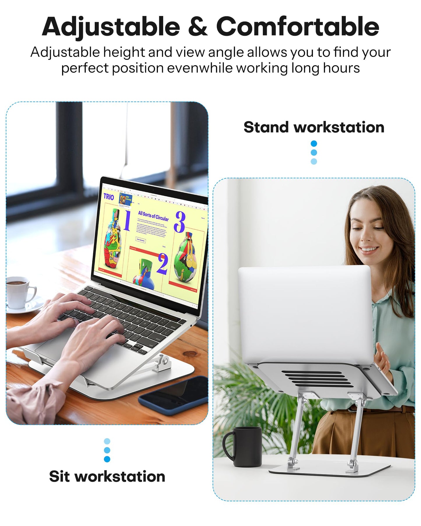 OMOTON Laptop Stand, Foldable Laptop Riser with Adjustable Height, 10-17.2"