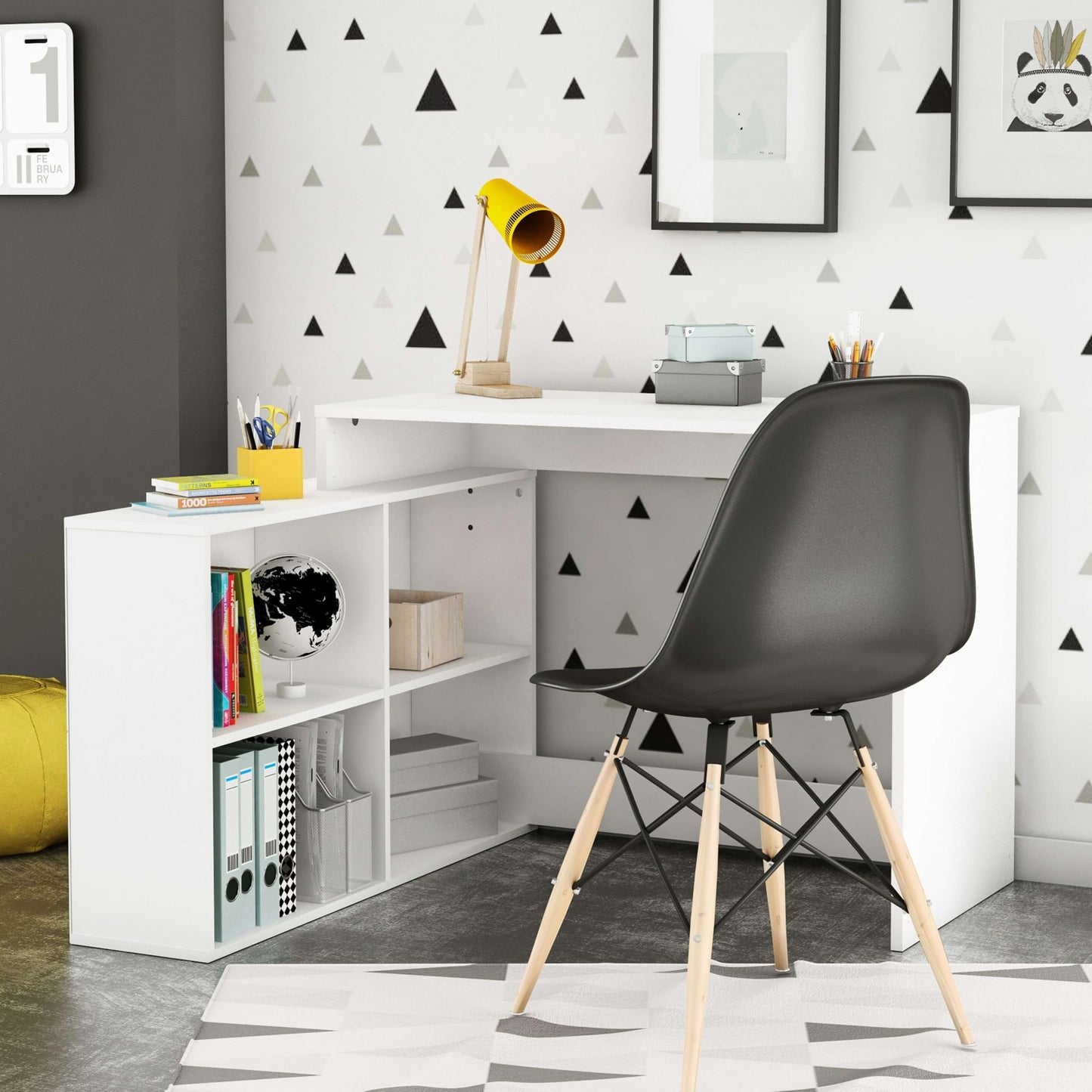 Demeyere 254460 Corner Desk, Wood, Pearl White