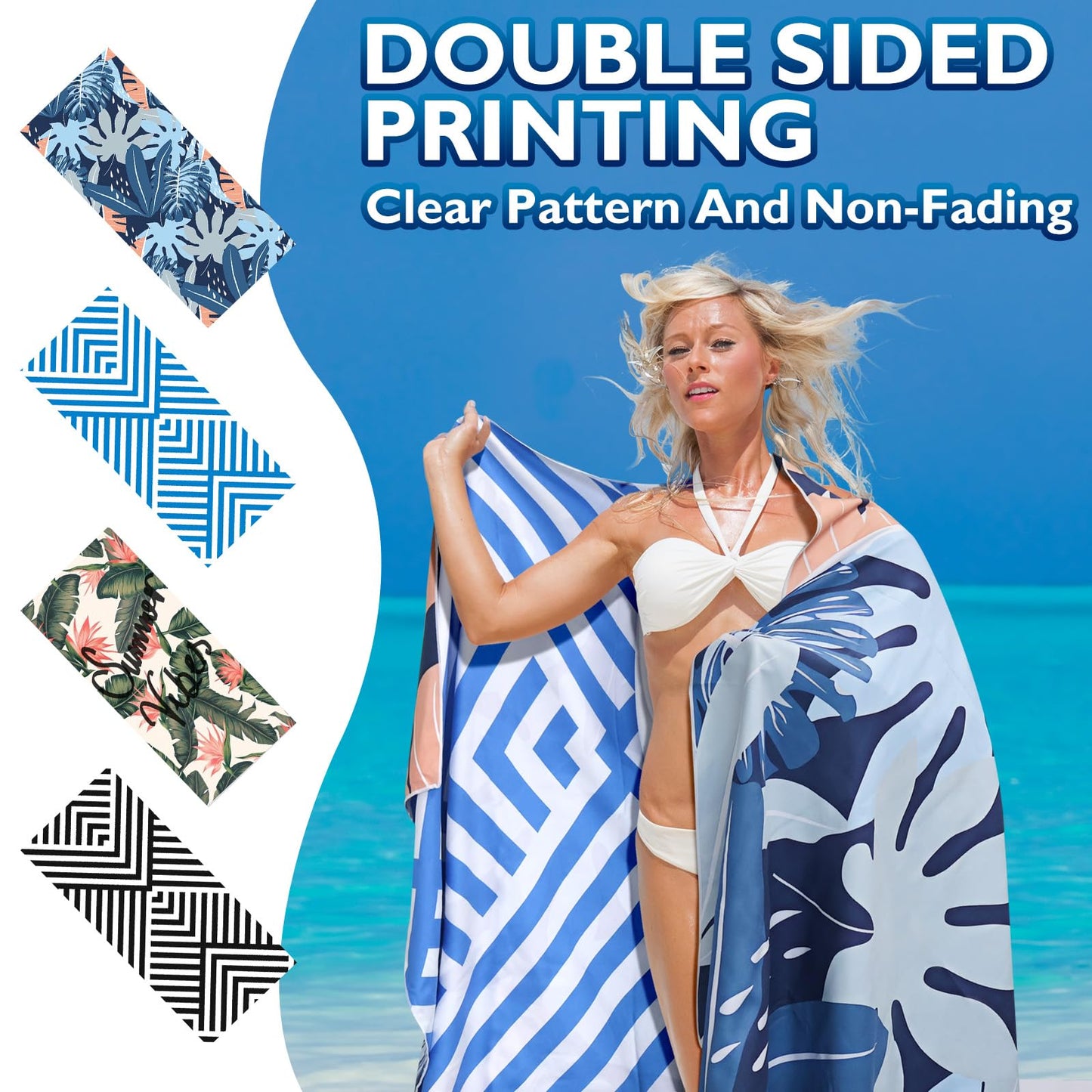 Beach Towels For Adults Extra Large - 2 Pack 200x90cm Lightweight microfibre beach towel with Mesh Bags