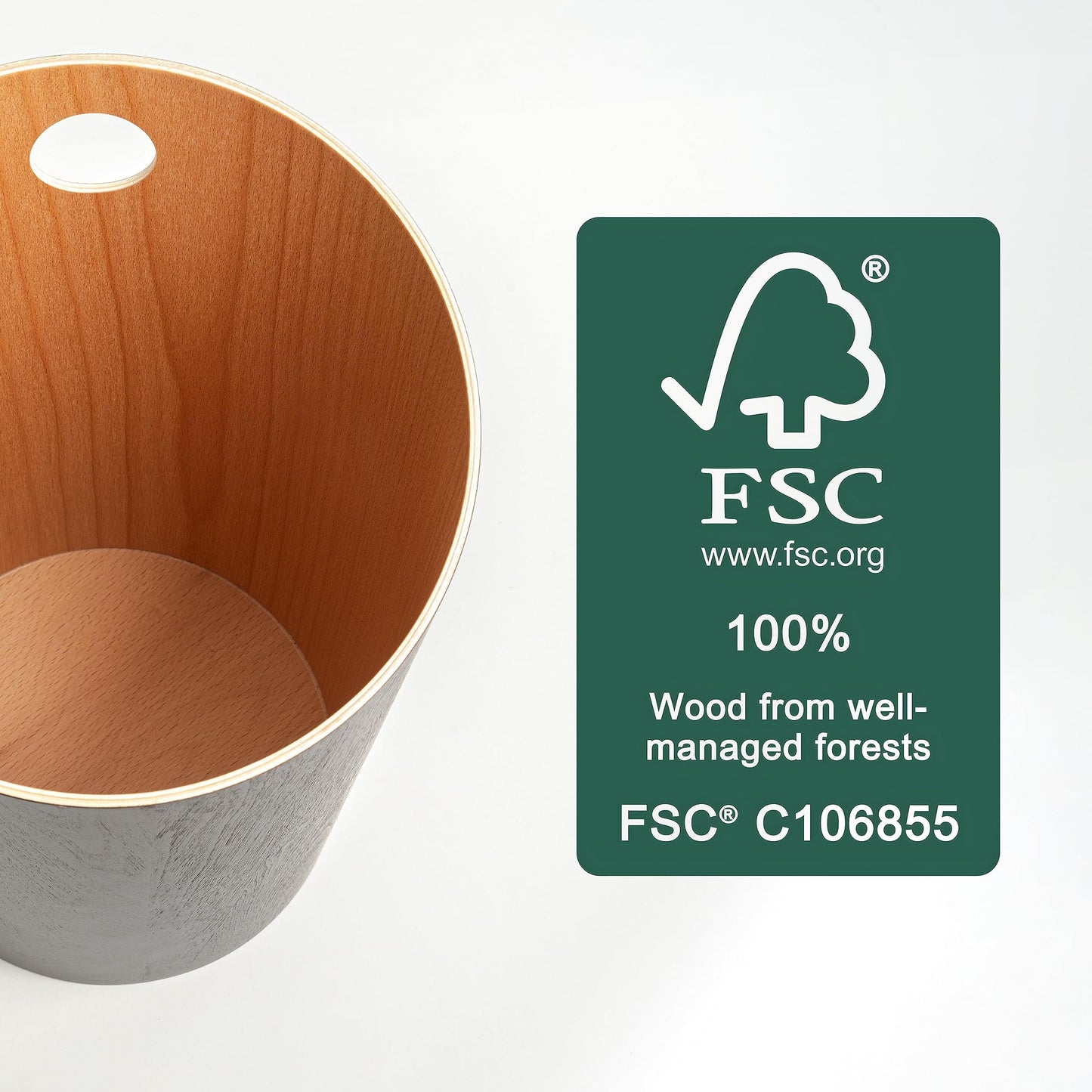 Kazai. Design Paper Bin 'Bennet' | Unique Waste Paper Basket for Office, Bedroom, Children's Room, and More | Office Bin Made of Real Wood Veneer