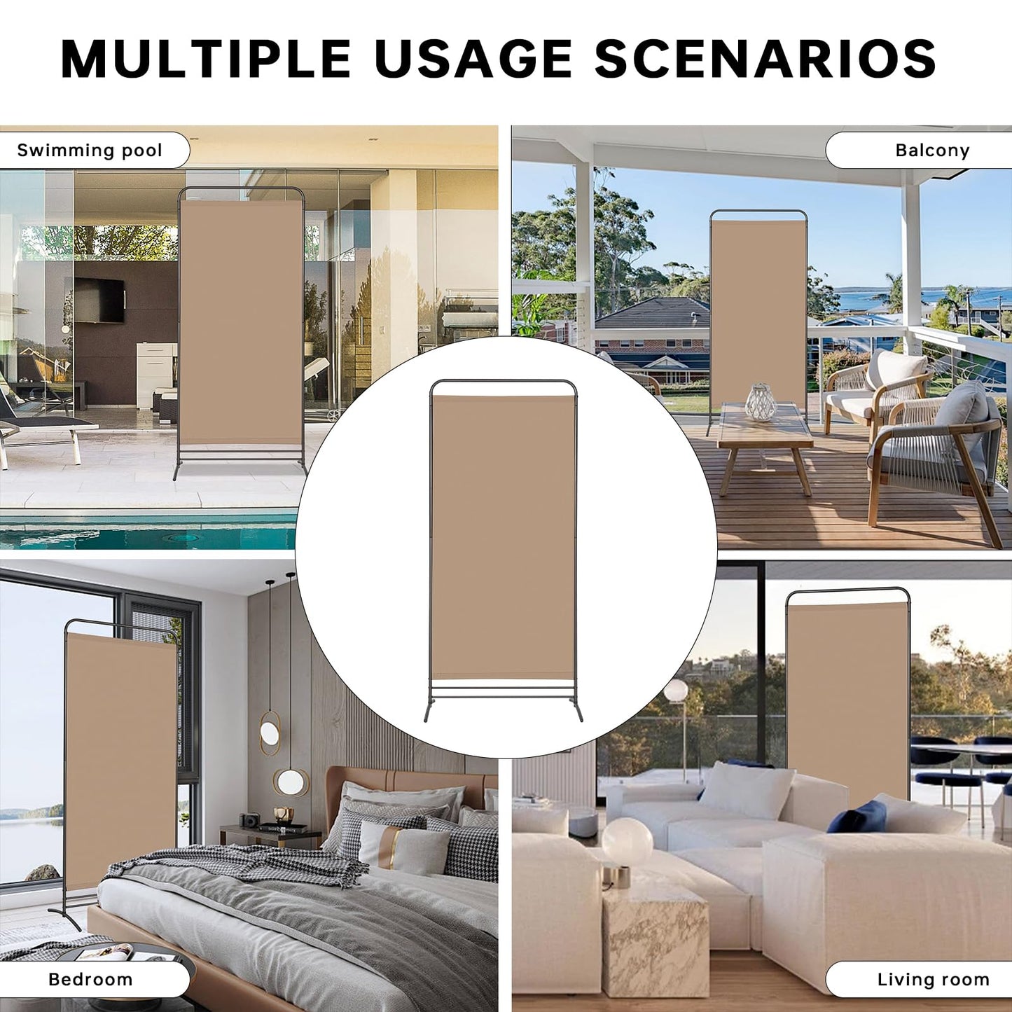 Angel Living 1 Panel Room Divider, Privacy Screen Composed of Polyester Fabric and Sturdy Iron Frame