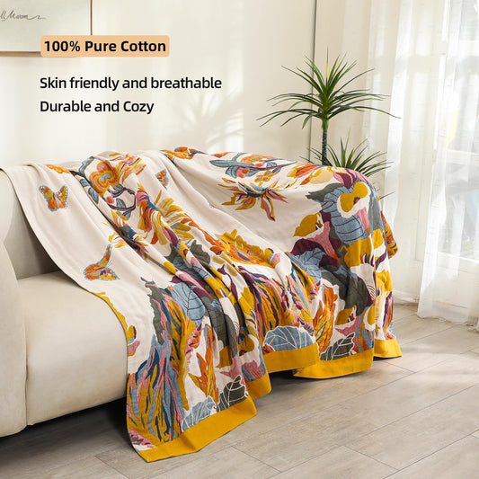 VANJOROY Double-sided Sofa Large Bed Throw Blanket, 100% Pure Cotton Soft Warm Bohemian Sofa Throw for 2 3 Seater,Armchair,Couch and