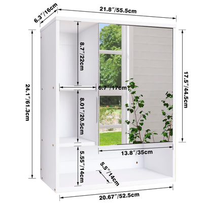 SMIBUY Bathroom Mirror Cabinet Wall Mounted, Bamboo Space Saver Medicine Cabinet, Wall Hanging Over Toilet Storage Cabinet with Mirror Door and
