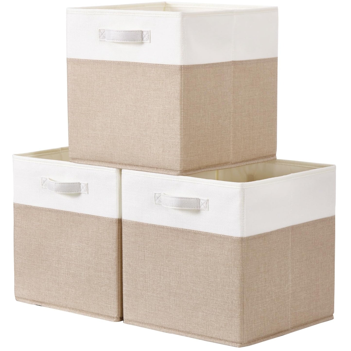 SOCOHOME Cube Storage Boxes,33x33x33cm Foldable Fabric Storage Basket for Toys Clothes Shelf Nursery Closet(Light Khaki/Creamy White, Set of 3)