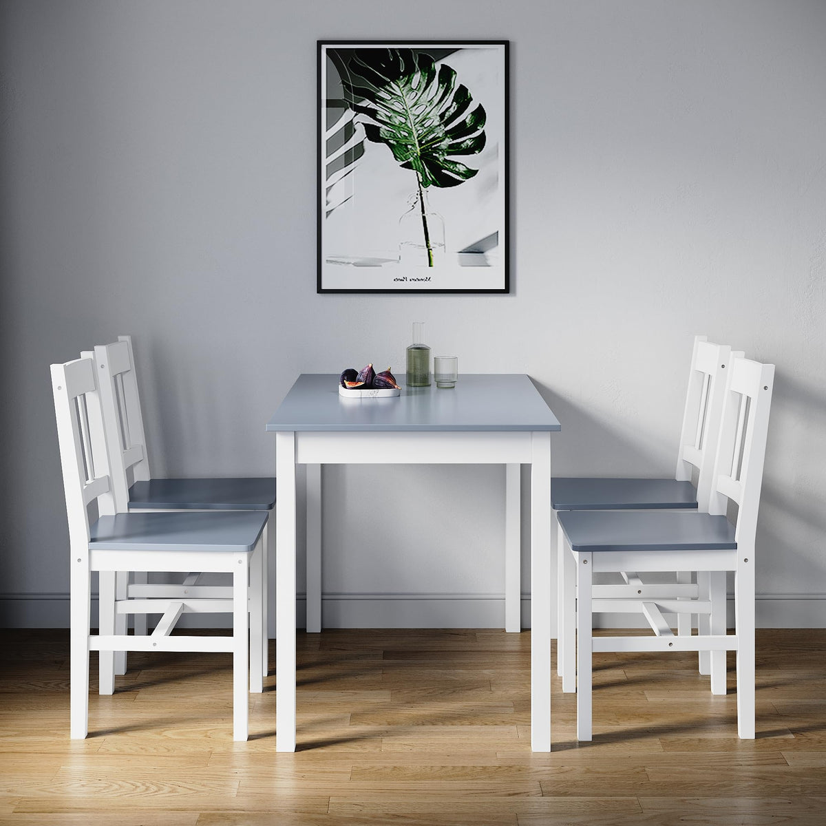 ELEGANT Solid Wooden Dining Table with 4 Chairs Set, 108x65x75cm