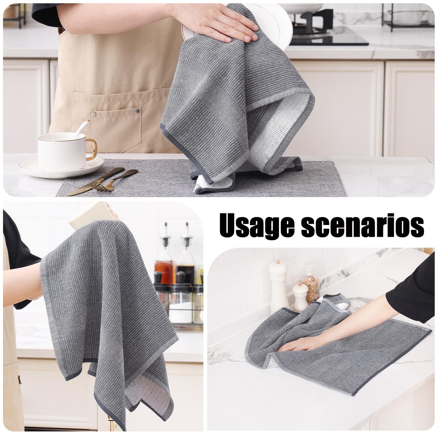 Homaxy Premium Kitchen Towels(18”x 28”, 6 Pack), Large Cotton Kitchen Hand Towels, Flat and Terry Dish Towels