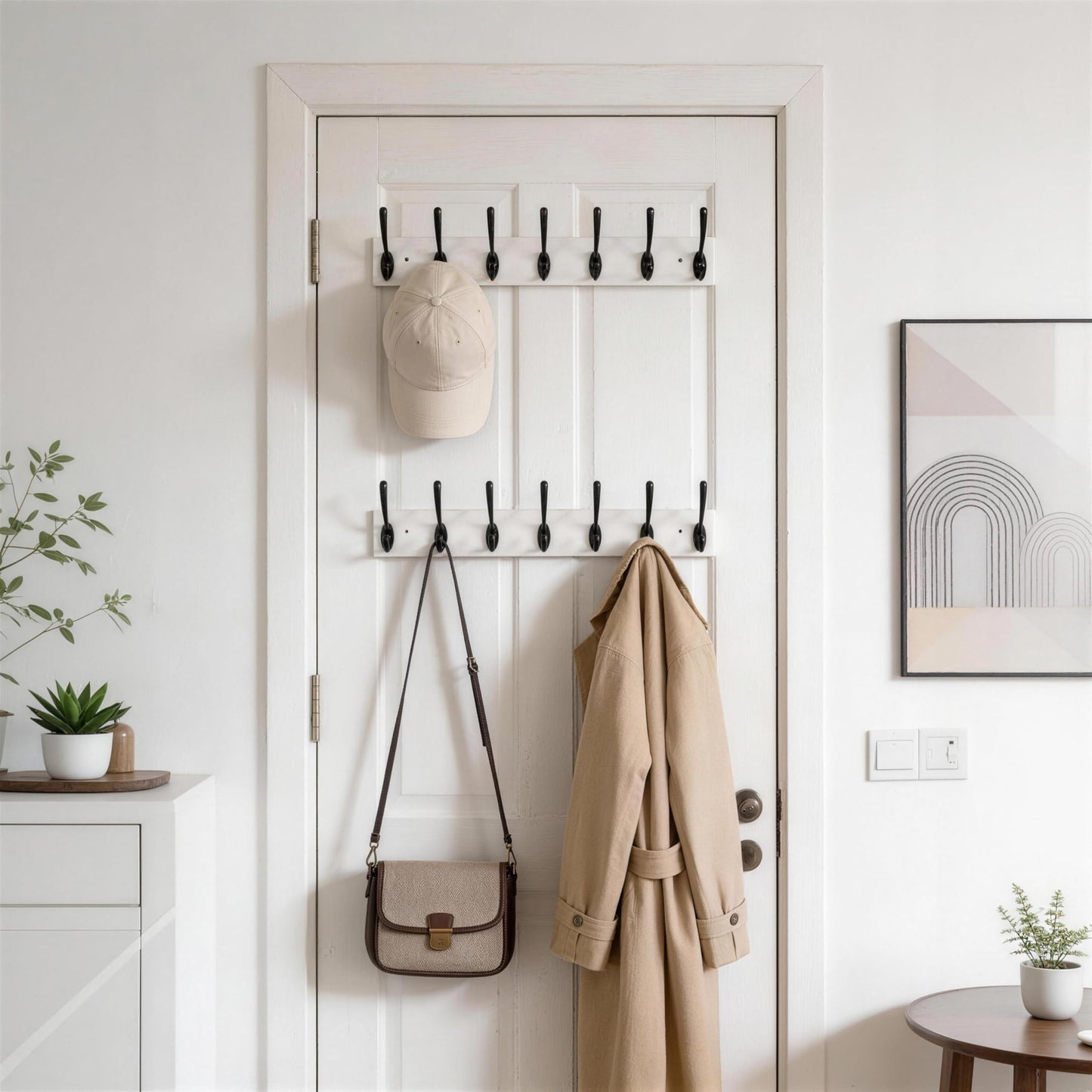 HONSKY Wall Coat Rack with 7 Double Hooks,50cm Wall Coat Hook,Wooden Coat and Towel Hanger Storage for Entryway, Bathroom, Bedroom