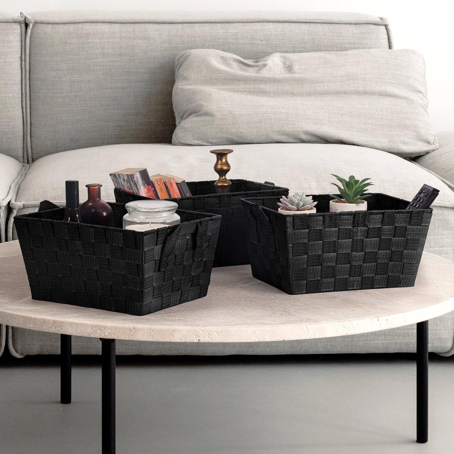 EHC Storage Baskets set of 3, Storage baskets for shelves, Storage Boxes Storage Organiser Hamper Basket, Black