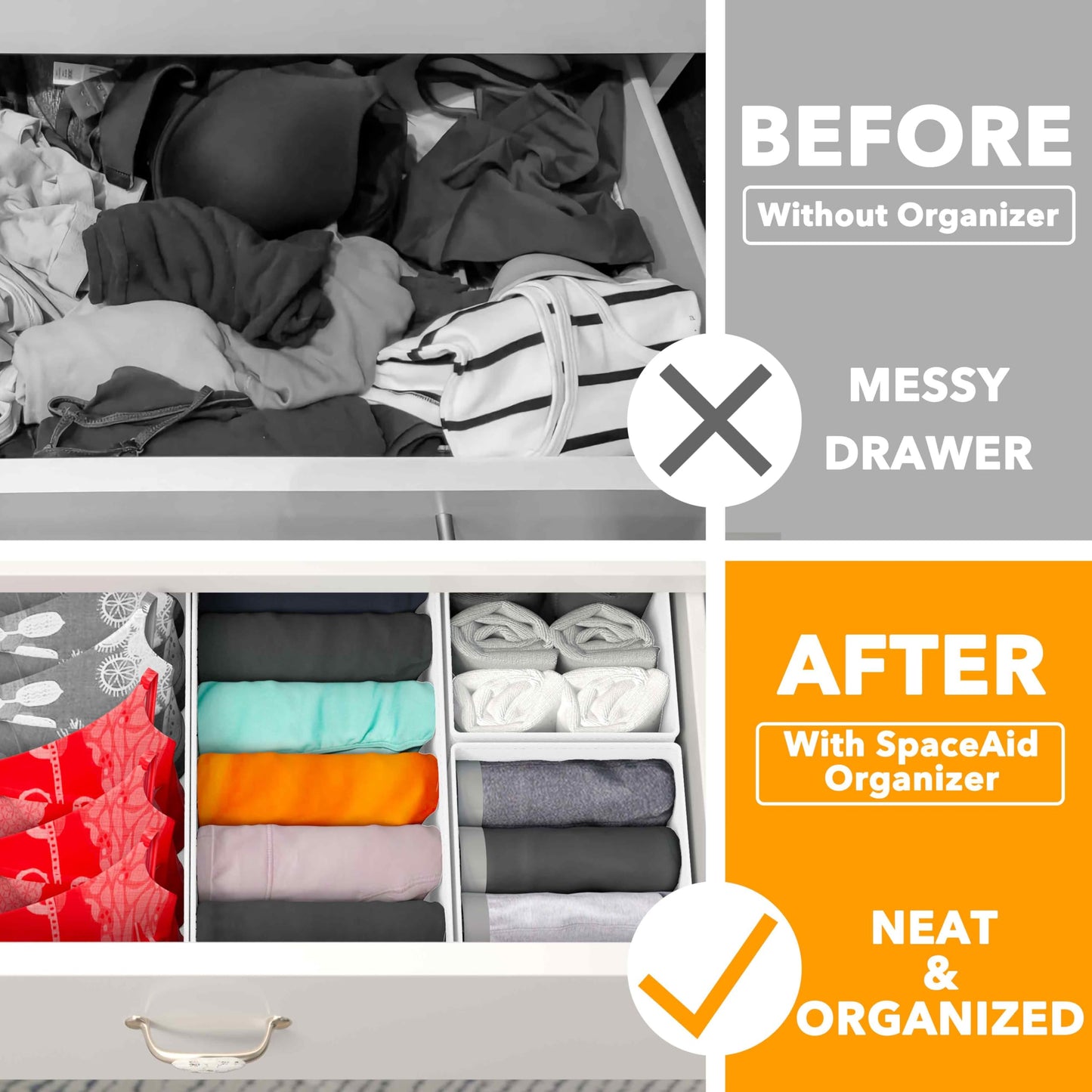 SpaceAid Set of 12 Drawer Organizers for Clothes, Underwear, Socks (White)