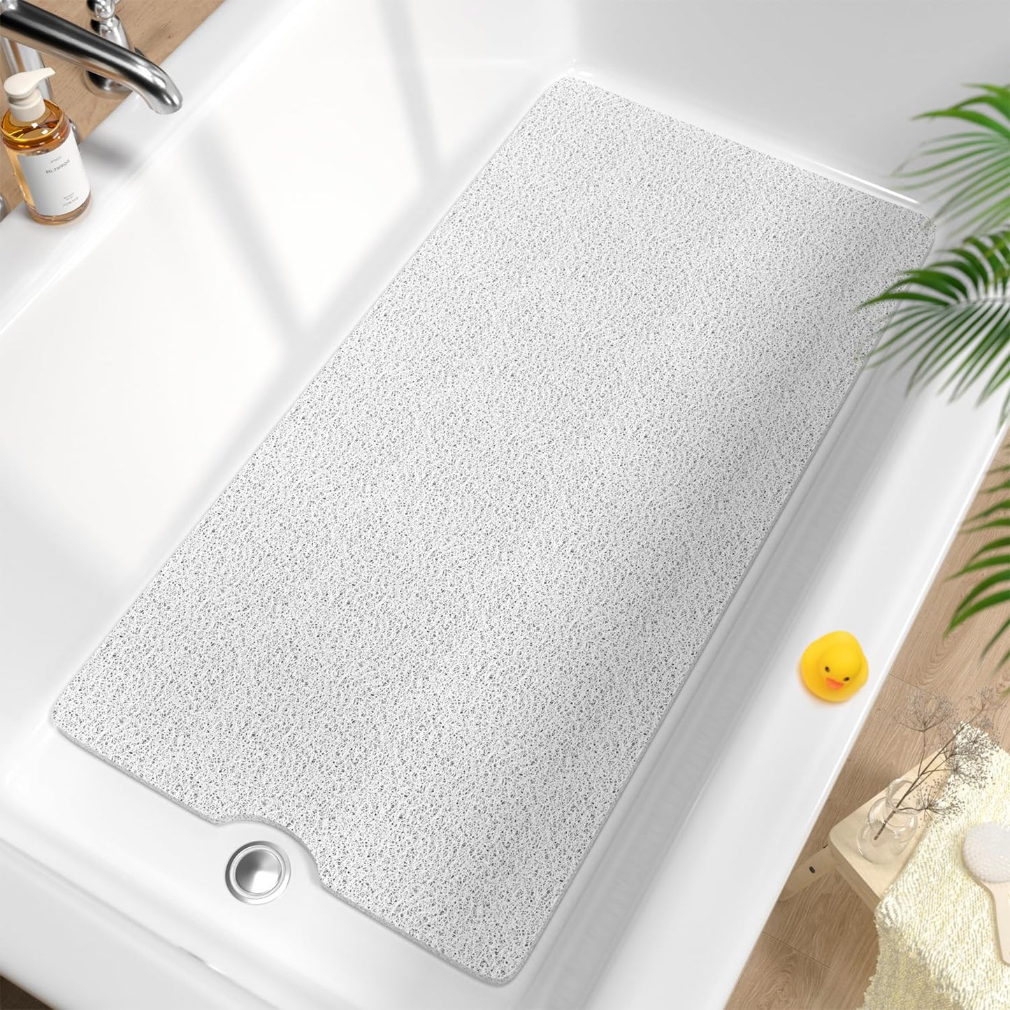 HITSLAM Non Slip Bath Mat 101x51 cm, Shower Mats for Inside Shower, White
