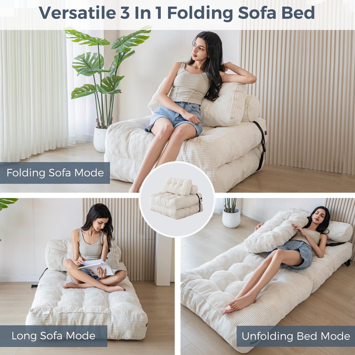 MAXYOYO Folding Sofa Bed, Convertible Sleeper Chair with Pillow Foldable Mattress with Back Support