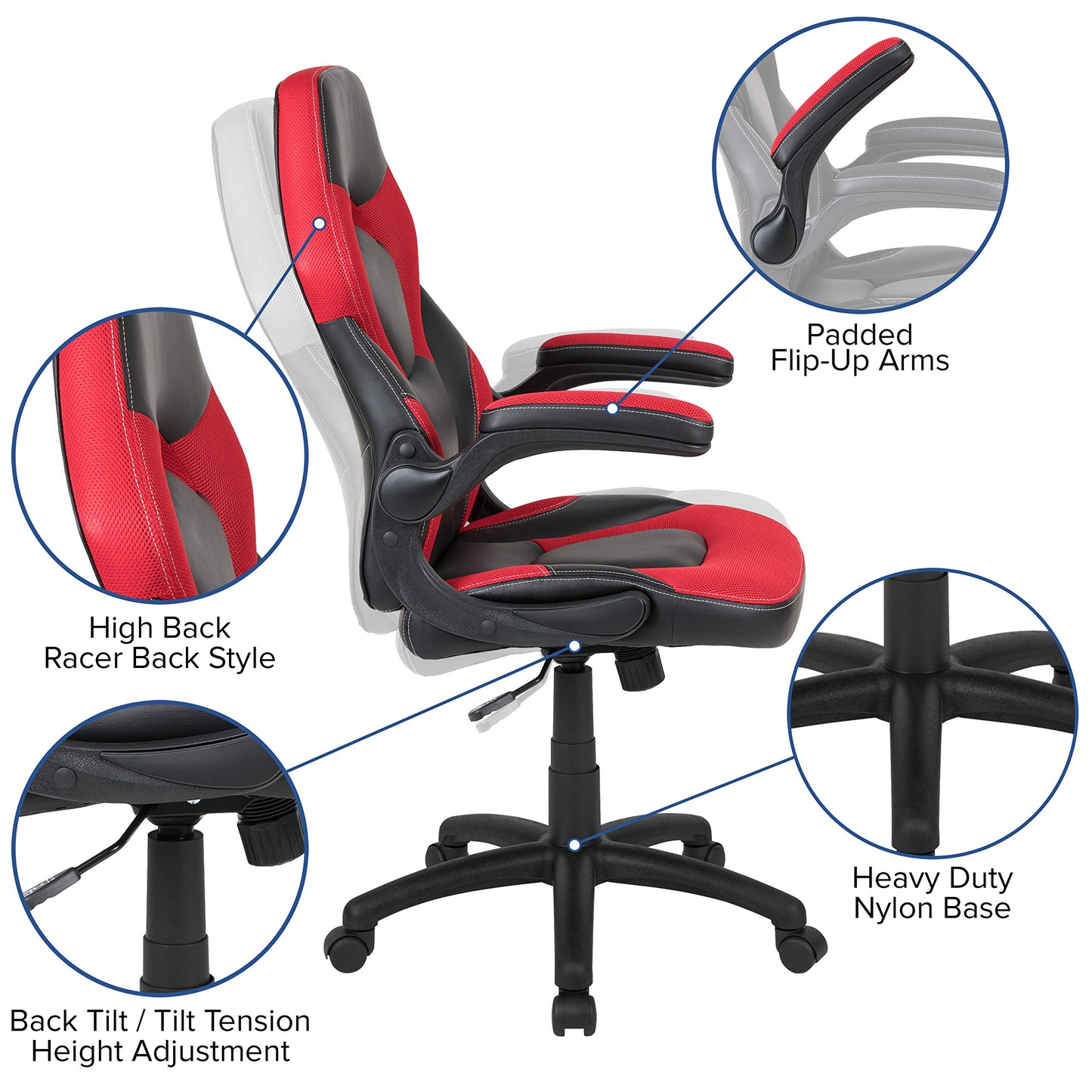 Flash Furniture X10 Gaming Chair - Ergonomic, Adjustable Gamer Chair with Back Support, LeatherSoft, Red/Black