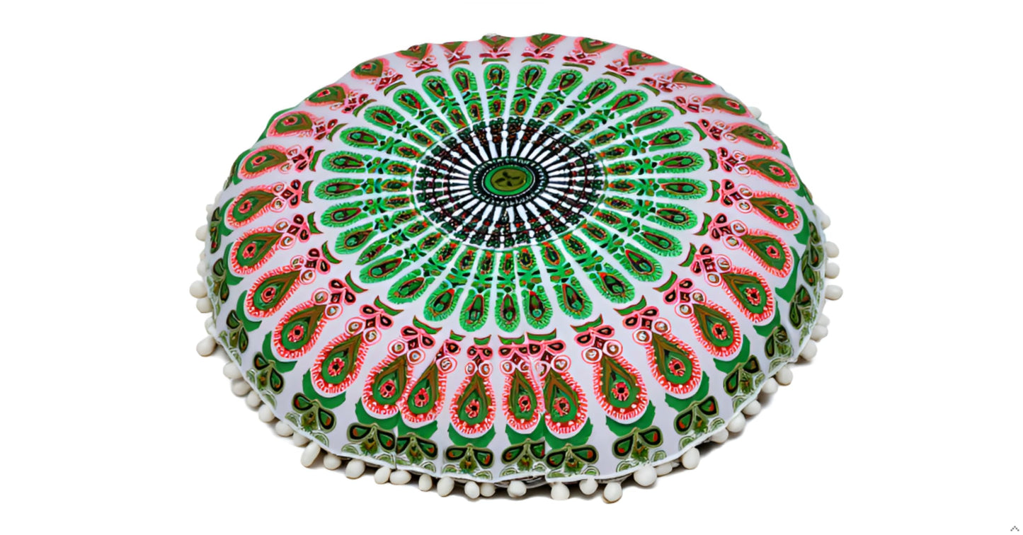 CRAFT KALA 22" Mandala Meditation Floor Pillows Cover Pouf Cover Round Seating Bohemian Mandala Cotton Floor Cushion Cover Outdoor Fireplace Seating