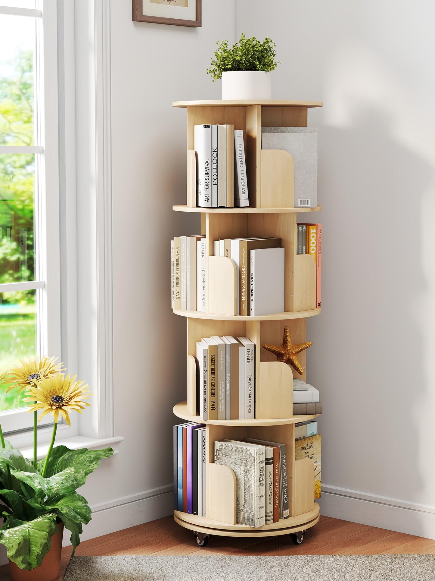 yeshine 4-Tier 360° Removable Rotating Bookshelf Kids