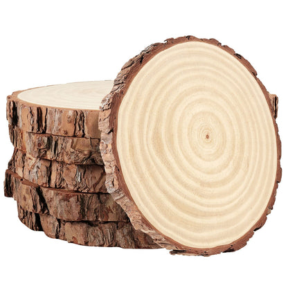 PINGEUI 6 Piece Natural Wood Slices, 23-25 cm Unfinished Wooden Circles with Bark Round Blank Wooden Slices Wood Discs for DIY Crafts, Christmas