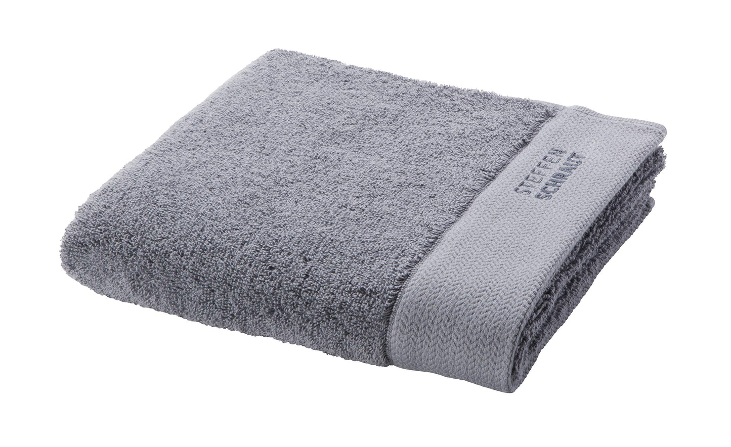 Möve x STEFFEN SCHRAUT Classic Collection Bath Towel Uni with Herringbone - Border 80 x 150 cm, Towels – Made in Germany, 100% cotton, Stone (Grey)