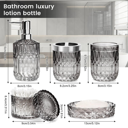 Glass Bathroom Accessories Set of 5, Gradient Smoke Gray Organizer Kit
