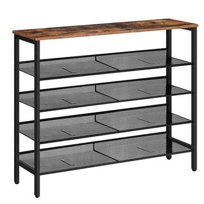 HOOBRO Shoe Rack, 5-Tier Shoe Organizer Shelf, 100 x 30 x 85 cm, with Flat or Slant Adjustable Shelf, Sturdy, Shoe Storage Organiser for Entryway,