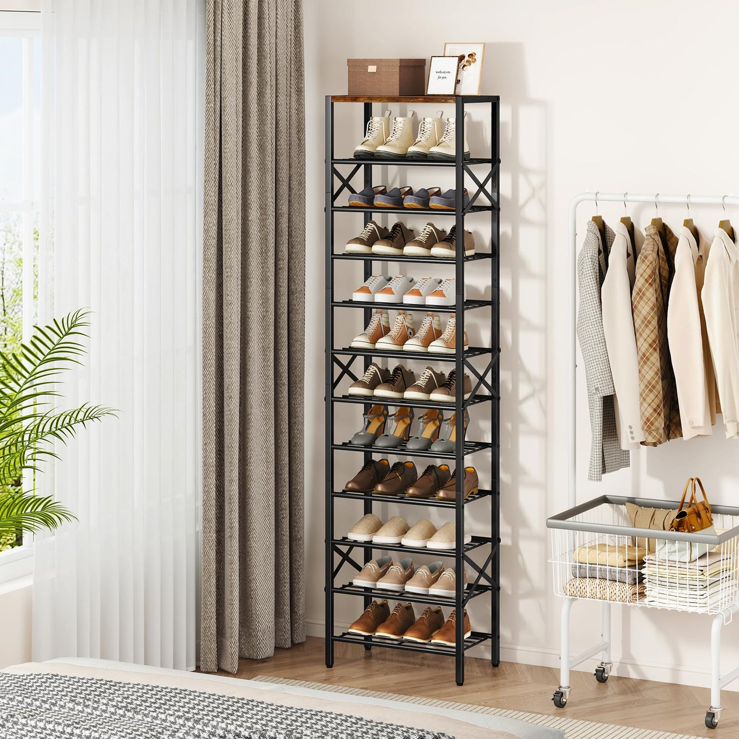 IBUYKE 12 Tier Narrow Shoe Rack, Vertical Tall Shoe Storage Organizer for 24 Pairs of Shoes