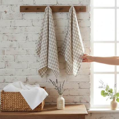 Eight Owls Stonewashed Linen Kitchen Dish Towels – 50 x 68 cm – 100% Pure Linen Tea Towel/Hand Towel - set of 2 Natural Check