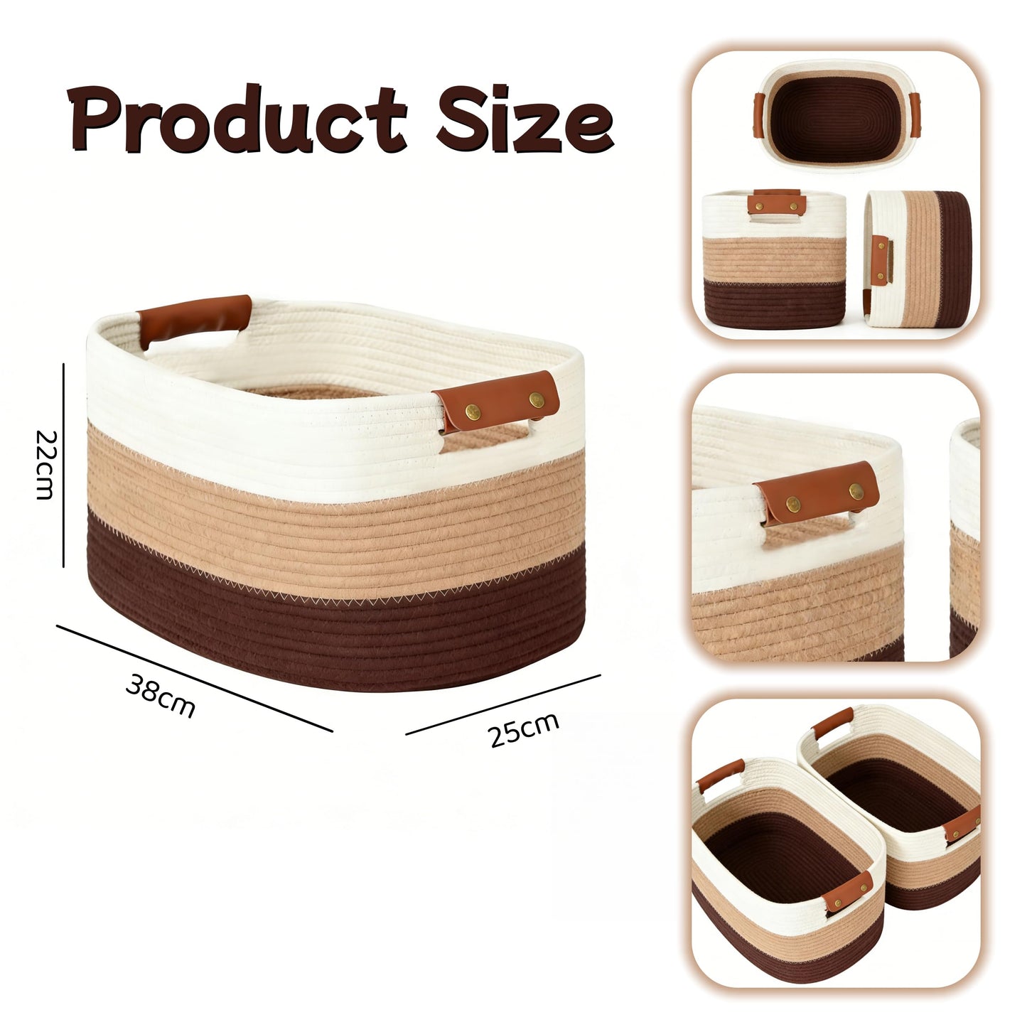 2 Pcs Large Storage Baskets with Detachable Leather Handles, Foldable