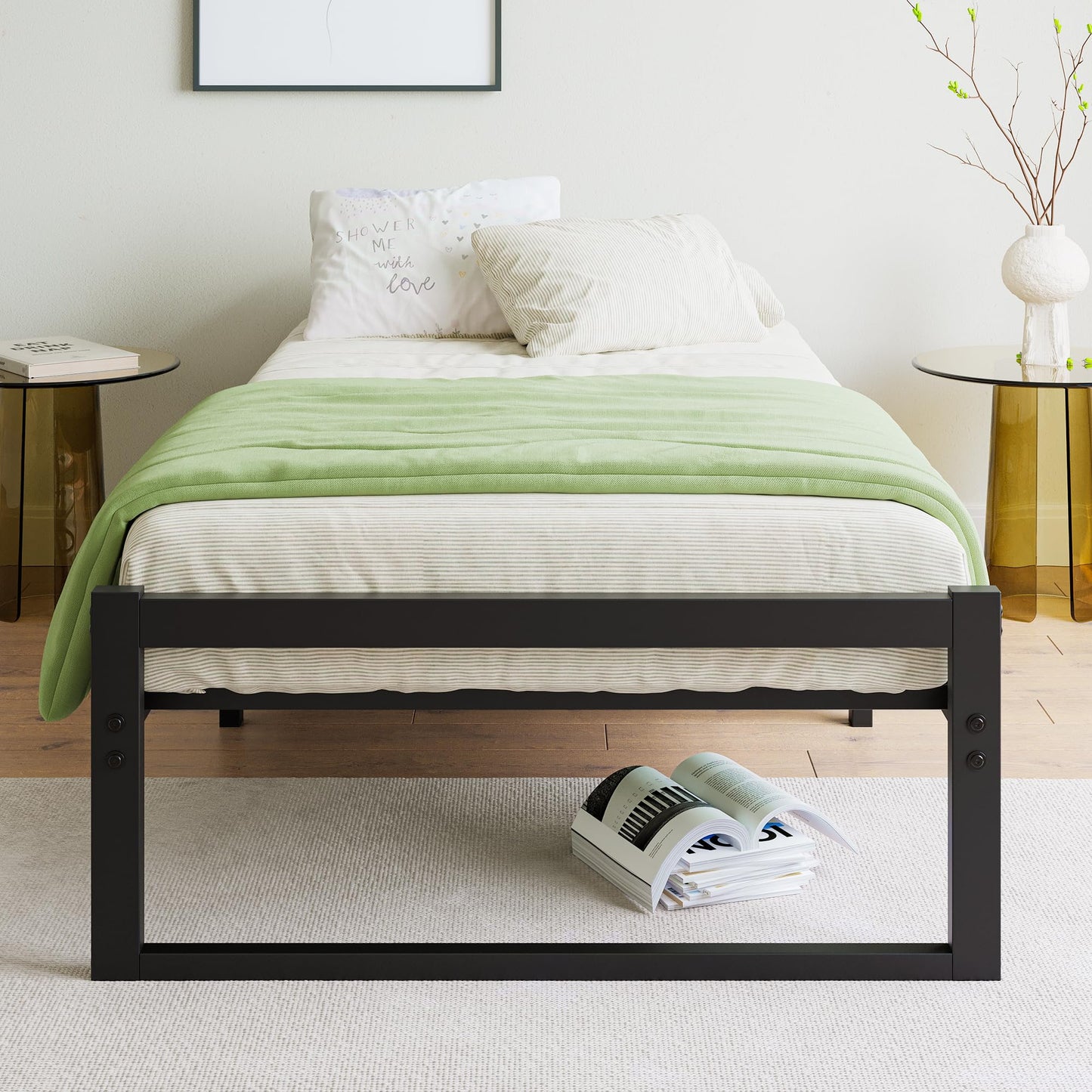 VECOCHO Single Bed Frame,Heavy Duty Metal Platform Bed Frame Single,Black