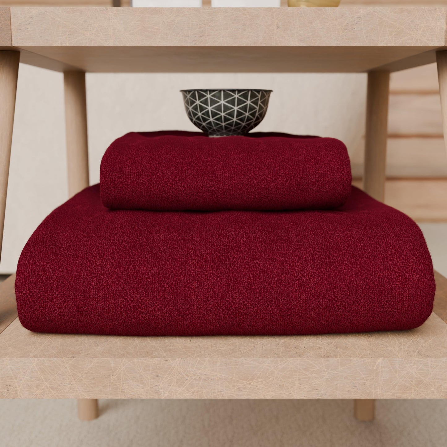 PETTI Artigiani Italiani - 100% Cotton Terry Bath Towels, 3+3 Towel Set, 6 Pieces, 3 Face Towels and 3 Hand Towels, Burgundy Towels