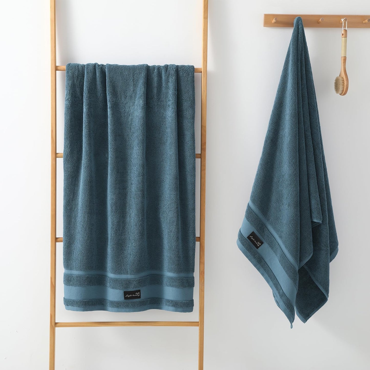REDKISS 2-pack Blue Large Bath Towels-160 x 80CM Cotton Luxury Thick Towel