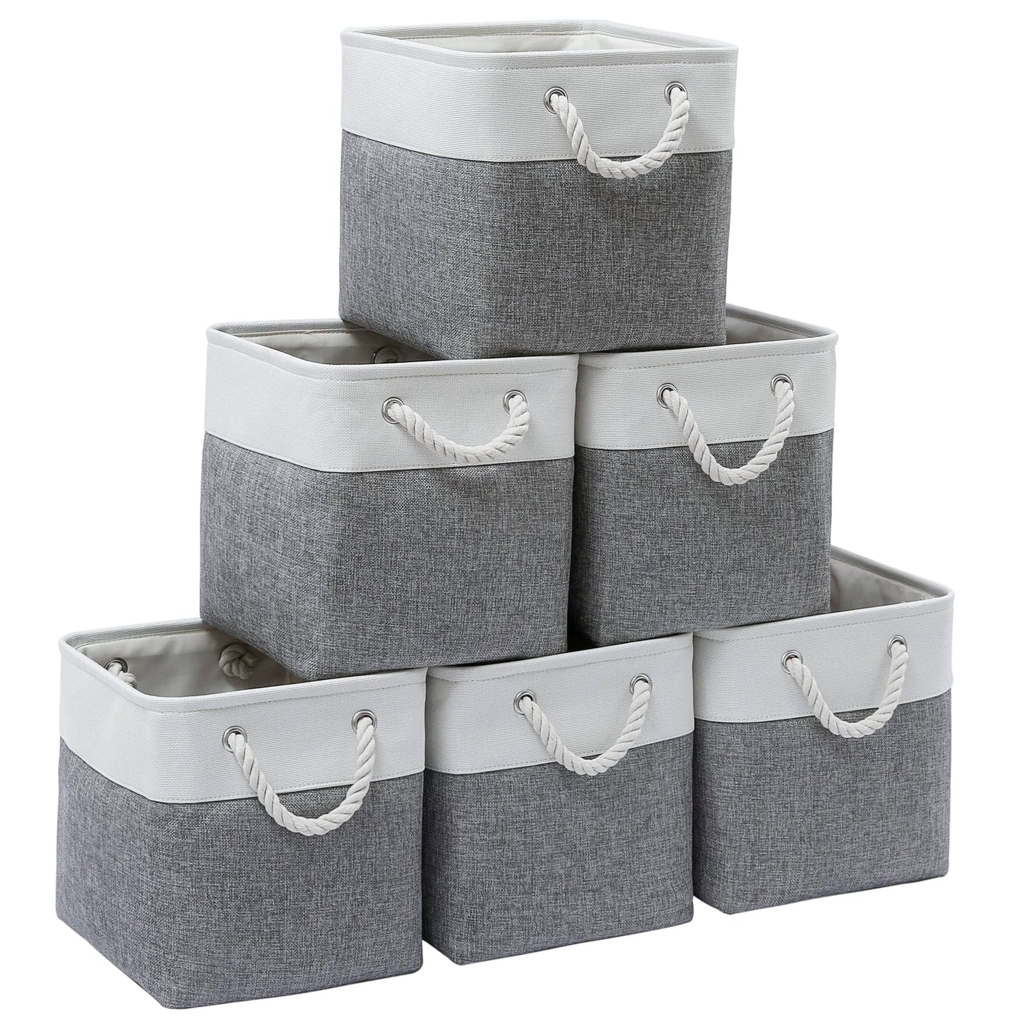 ICEMOR 28 x 28 x 28 cm Cube Storage Bins, 6 Pack Large Collapsible Fabric Storage Bin with Ropes, Foldable Storage Cubes for Home, Office,Closet
