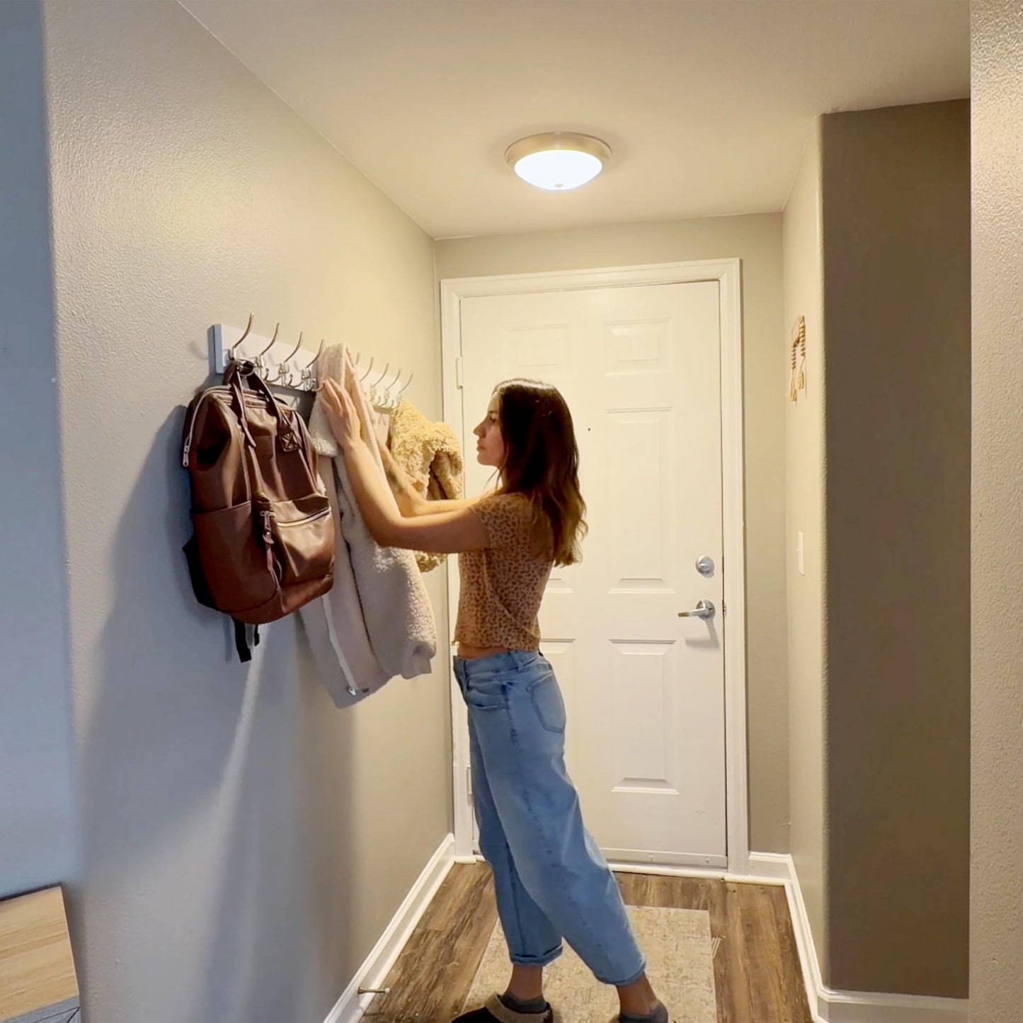SKOLOO Creations White Solid Wood Wall Mounted Coat Rack, 10 Hooks, 38-1/8" Long - Kitchen, Mudroom, Entryway, Bathroom - Includes Mounting Hardware